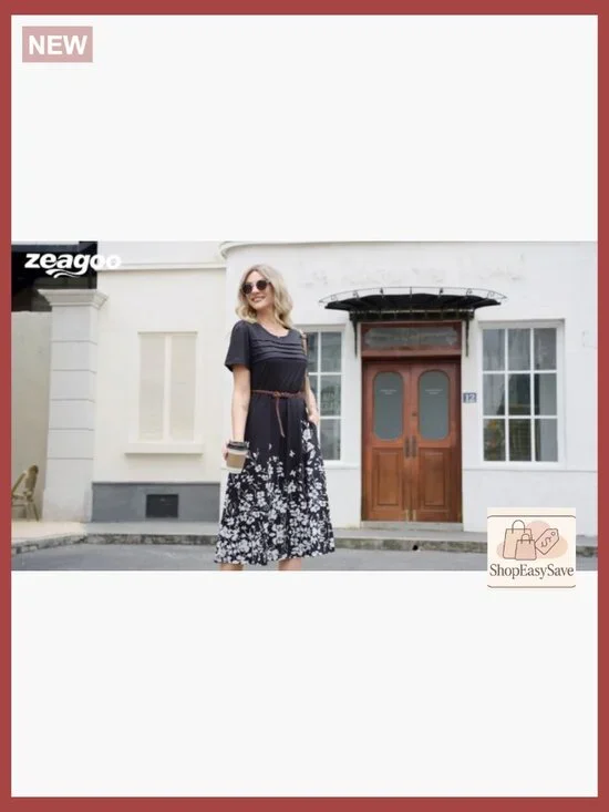 Floral Print Midi Dress Loose Fit Bohemian Casual Summer Beach Sundress with - Picture 7 of 7